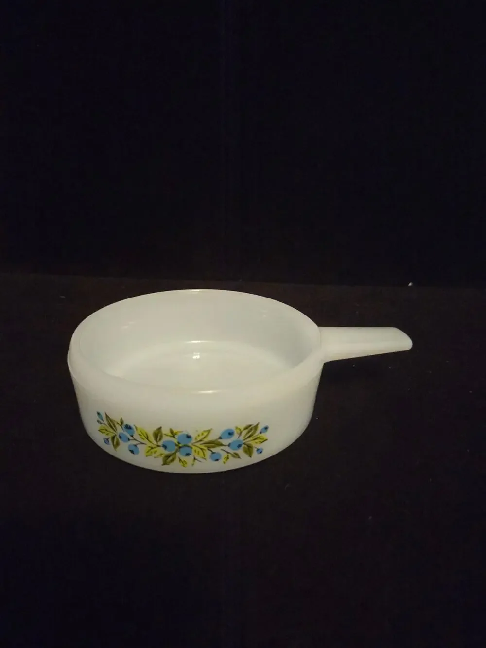 Vintage Jeannette Glass Glasbake milk glass handled bowl